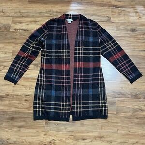 Cj Banks Women's‎ Open-Front Cardigan Sweater Sz Medium Long-Sleeved Plaid